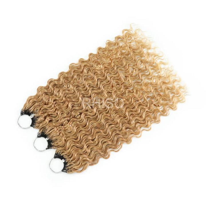 RhisoHair #27 Honey Blonde Water Wave Crochet Hair Machine Made Feather Human Hair Extension