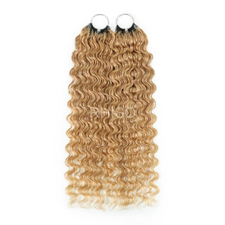 RhisoHair #27 Honey Blonde Water Wave Crochet Hair Machine Made Feather Human Hair Extension
