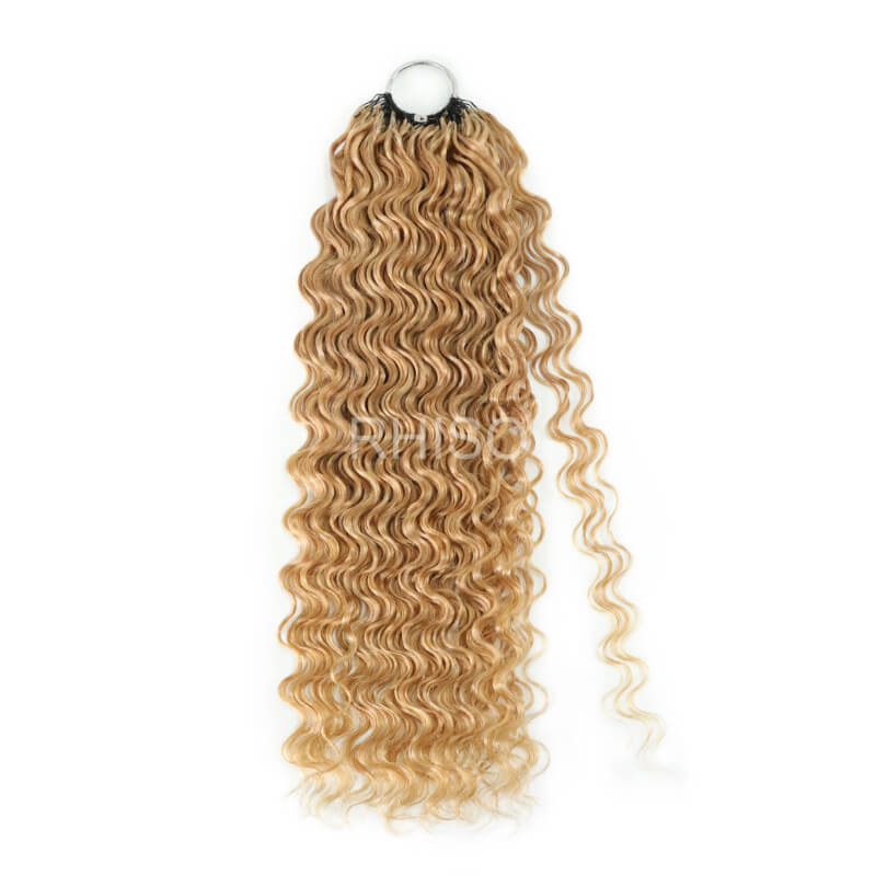 RhisoHair #27 Honey Blonde Water Wave Crochet Hair Machine Made Feather Human Hair Extension