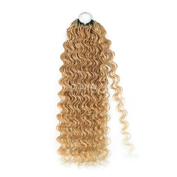 RhisoHair #27 Honey Blonde Water Wave Crochet Hair Machine Made Feather Human Hair Extension