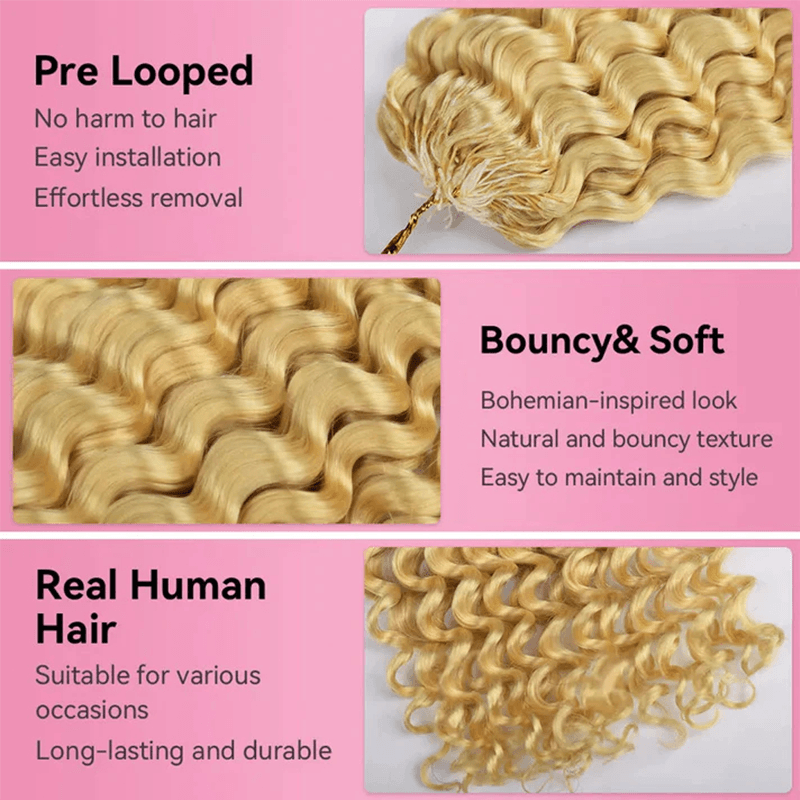 RhisoHair #27 Honey Blonde Body Wave Crochet Hair Machine Made Feather Human Hair Extension