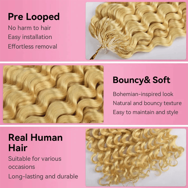 RhisoHair #27 Honey Blonde Body Wave Crochet Hair Machine Made Feather Human Hair Extension