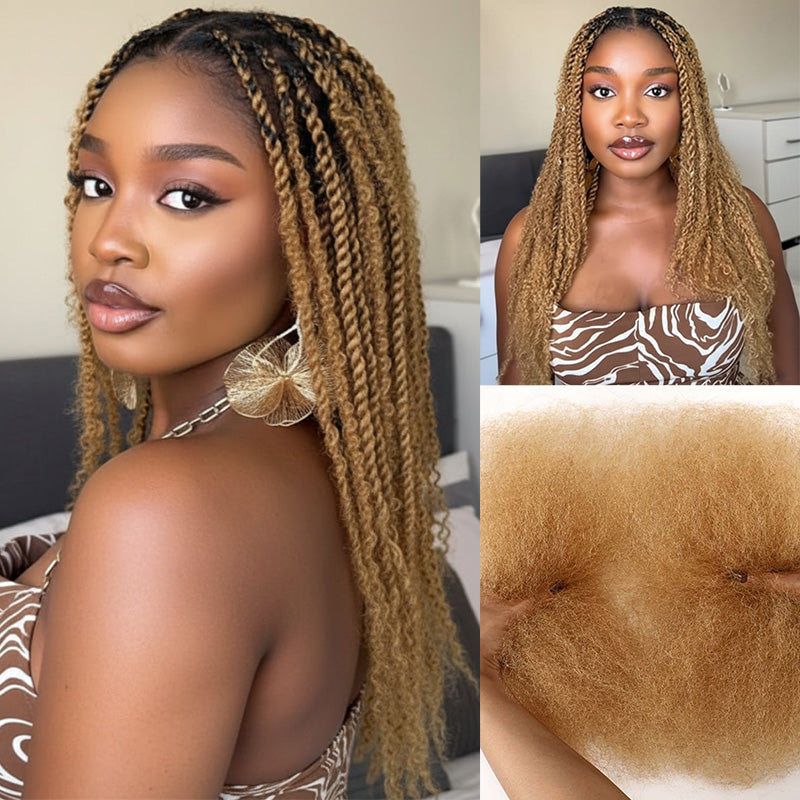 30 Copper Brown Afro kinky Bulk Hair Extensions For Braiding Dreadlock Human Hair—RhisoHair