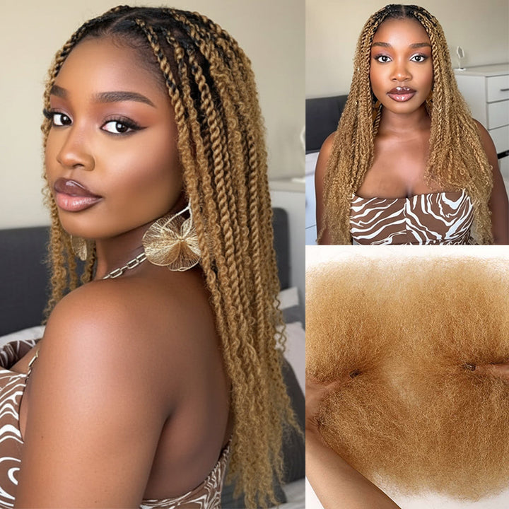 30 Copper Brown Afro kinky Bulk Hair Extensions For Braiding Dreadlock Human Hair—RhisoHair