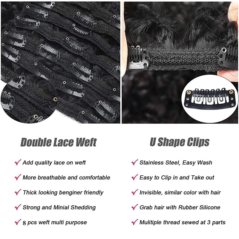 Body Wave Seamless Clip In Human Hair Extensions For Black Women Natural Color 8 /16 Pieces 120G /240G