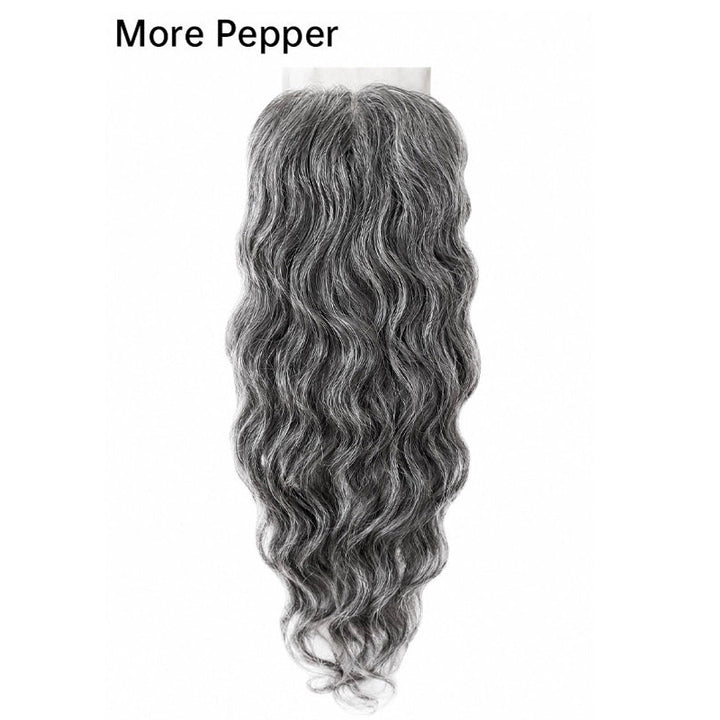Salt and Pepper Indian Wavy Natural Gray 5X5 Lace Closure 100% Unprocessed Virgin Human Hair