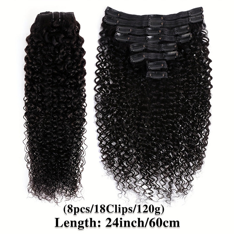 Jerry Curly Seamless Clip In Human Hair Extensions For Black Women 8 Pcs/pack Natural Volume & Looking