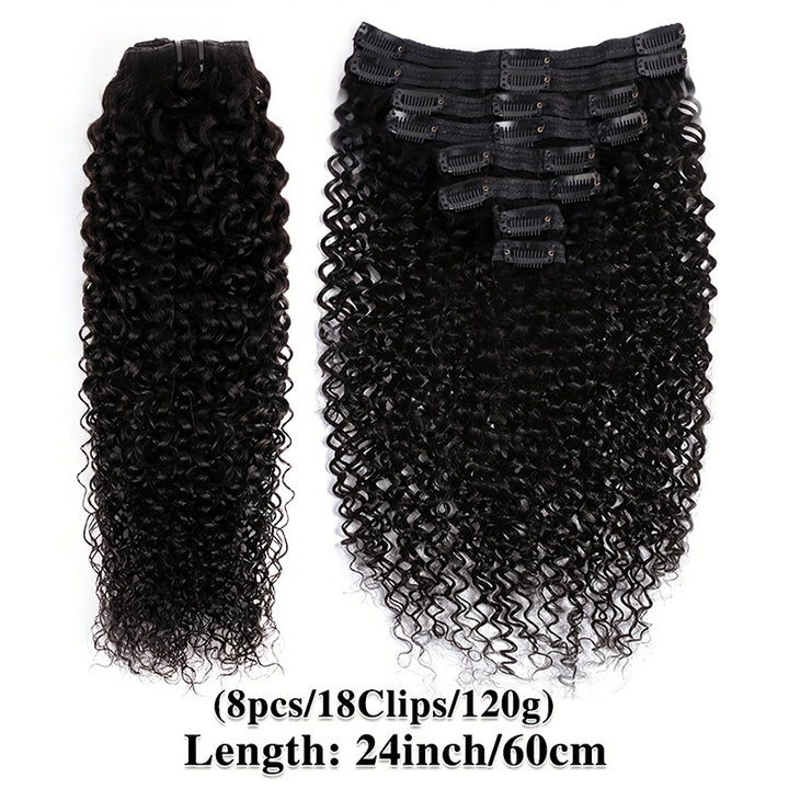 Jerry Curly Seamless Clip In Human Hair Extensions For Black Women 8 Pcs/pack Natural Volume & Looking