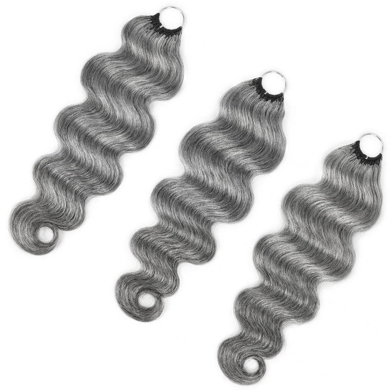Standard Salt & Pepper Body Wave Crochet Hair Miracle Konts Feather 100% Human Hair Extension for Boho Braids-RHISO