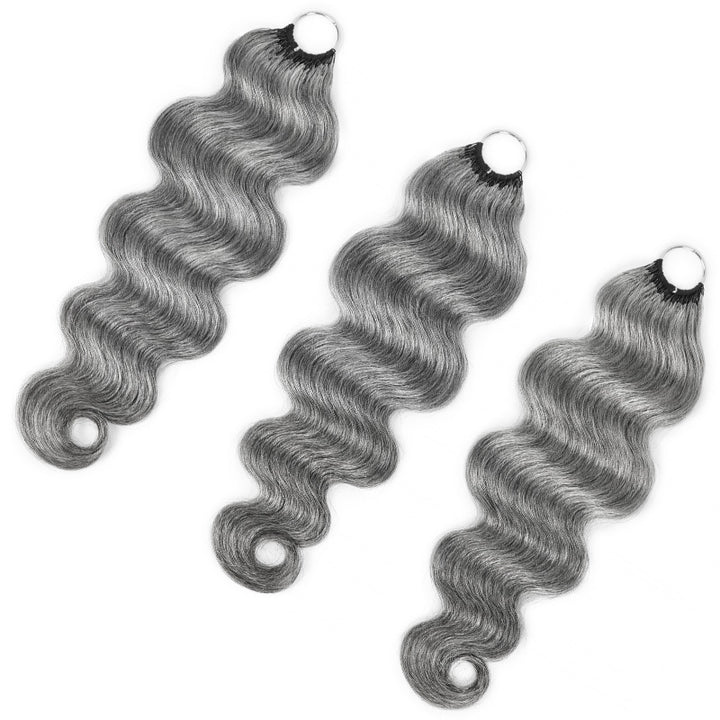 Standard Salt & Pepper Body Wave Crochet Hair Miracle Konts Feather 100% Human Hair Extension for Boho Braids-RHISO