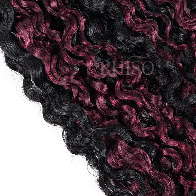 P1B/99J Burgundy Highlight Burmese Curly Crochet Human Hair Miracle Konts Feather 100% Human Hair Extension