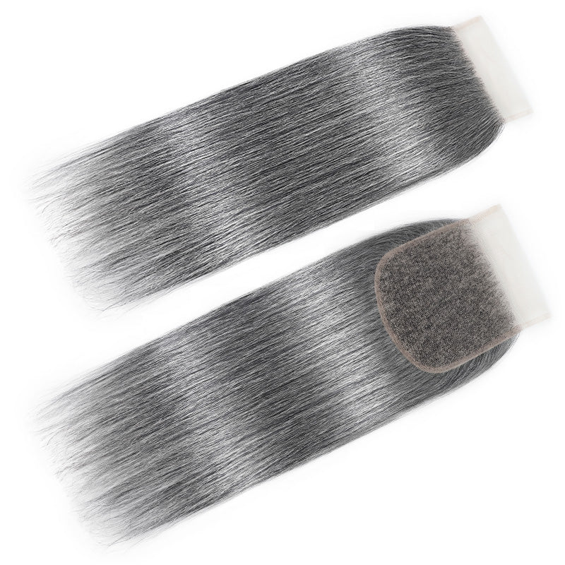 New In Salt and Pepper Straight Closure Natural Grey 5x5 HD Transparent Lace Closure 100% Unprocessed Virgin Human Hair