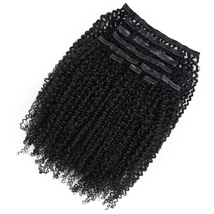 Kinky Curly Seamless Clip In Human Hair Extensions For Black Women Natural Color 8 /16 Pieces 120G /240G