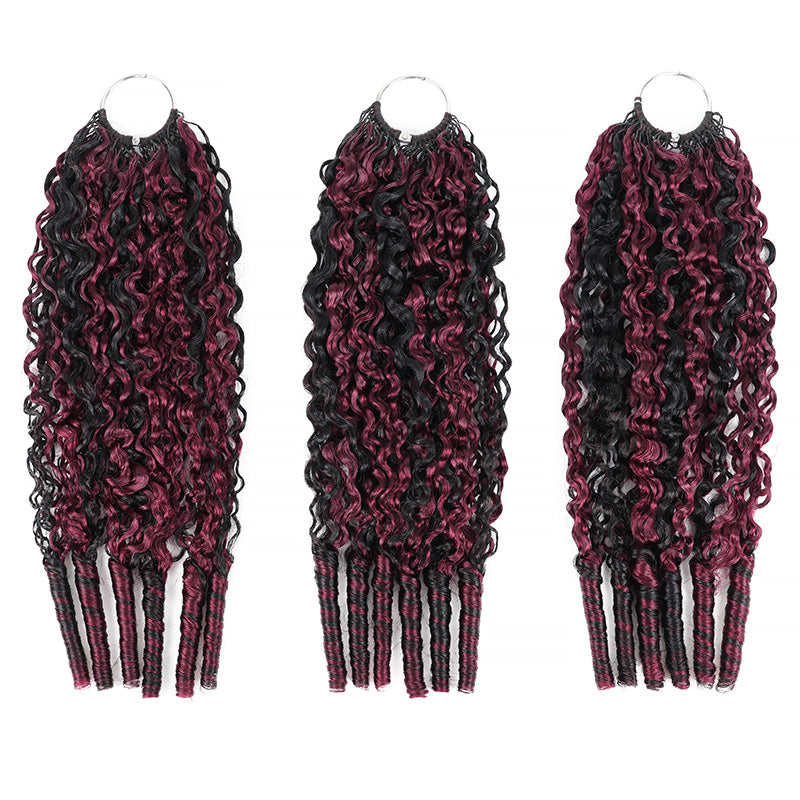 P1B/99J Burgundy Highlight Burmese Curly Crochet Human Hair Miracle Konts Feather 100% Human Hair Extension