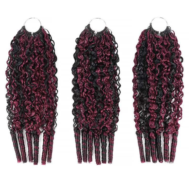 P1B/99J Burgundy Highlight Burmese Curly Crochet Human Hair Miracle Konts Feather 100% Human Hair Extension