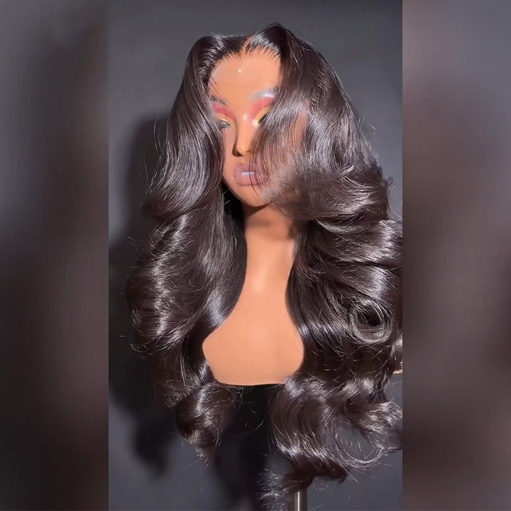 Natural Black Spring Bouncy Curl Human Hair Wig 6x6/13x6 Transparent Lace Frontal Wig 300% Density