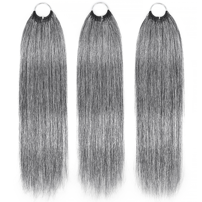 Salt & Pepper Straight Crochet Hair Miracle Konts Feather Human Hair Extension for Boho Braids-RHISO
