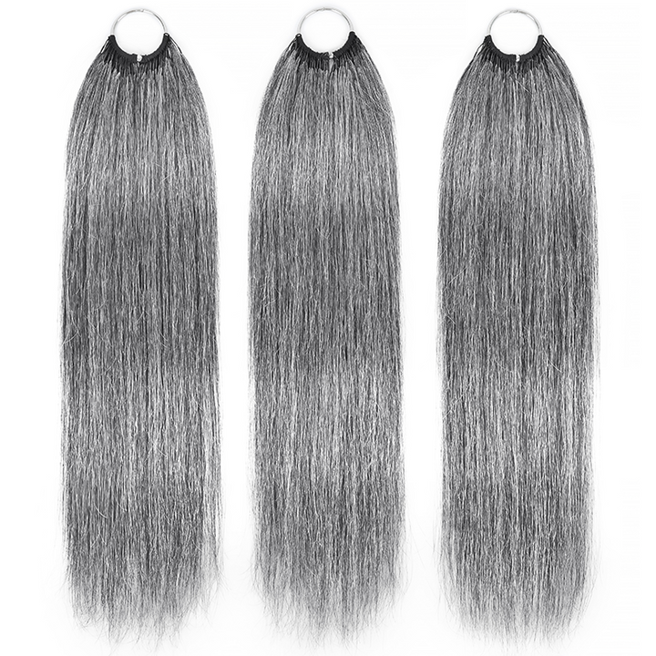 Salt & Pepper Straight Crochet Hair Miracle Konts Feather Human Hair Extension for Boho Braids-RHISO