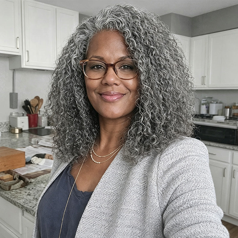 Standard Salt & Pepper Deep Curly Bob Wig 5x5 Glueless Gray Color Lace Closure Human Hair Wigs For Mature Women