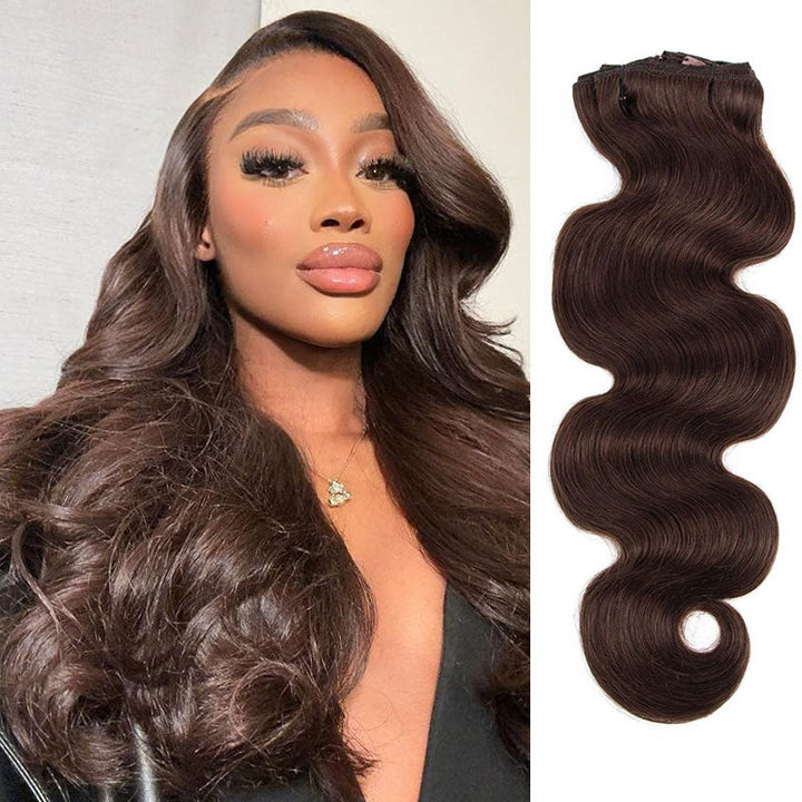 #4 Chocolate Brown Body Wave Seamless Clip In Human Hair Extensions For Black Women 8 /16 Pieces 120G /240G