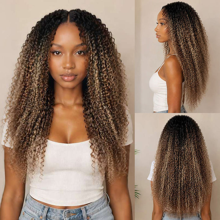 Dark Root Mix Blonde P4/27 Highlight Pixie Curly Human Crochet Hair Pre-Separated Miracle Konts Feather Human Hair Extension
