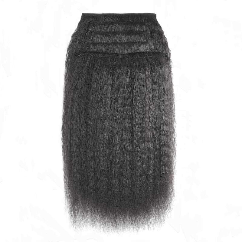 Kinky Straight Seamless Clip In Human Hair Extensions For Black Women Natural Color 8 /16 Pieces 120G /240G