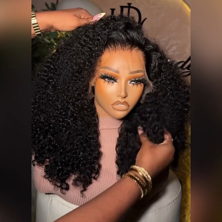 Natural Black Kinky Curly Human Hair Wig 6x6/13x6 Transparent Lace Frontal Wig 300% Density