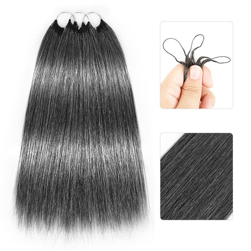 #44 Deep Salt & Pepper Color Miracle Konts Straight Crochet Hair Pre-Separated Feather 100% Human Hair Extension for Black Woman