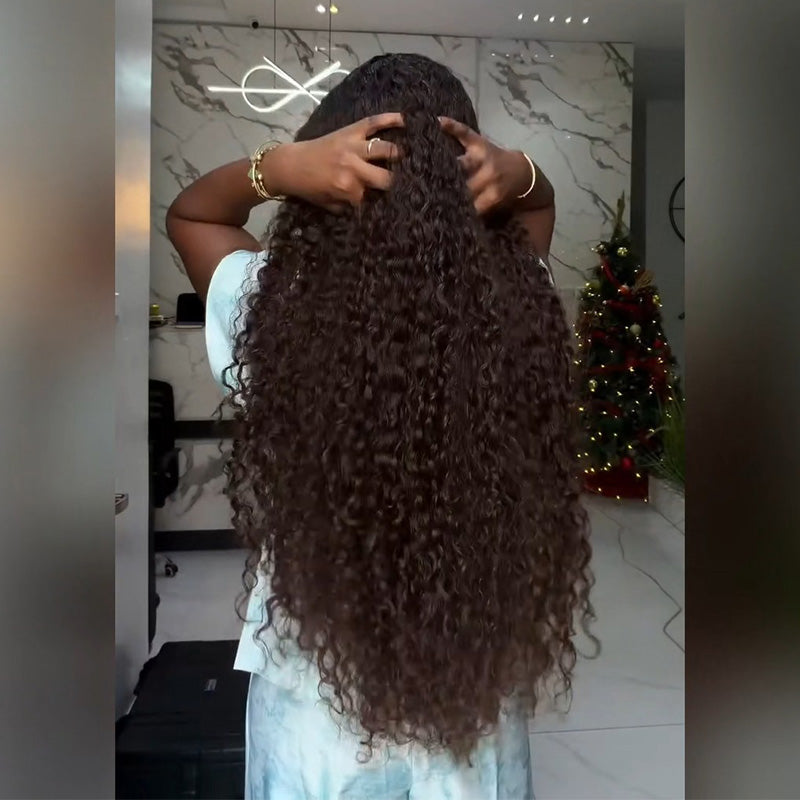 T1B/4 Dark Root Ombre Chocolate Brown Deep Curly Human Hair Wig 6x6/13x6 Transparent Lace Frontal Wig 300% Density