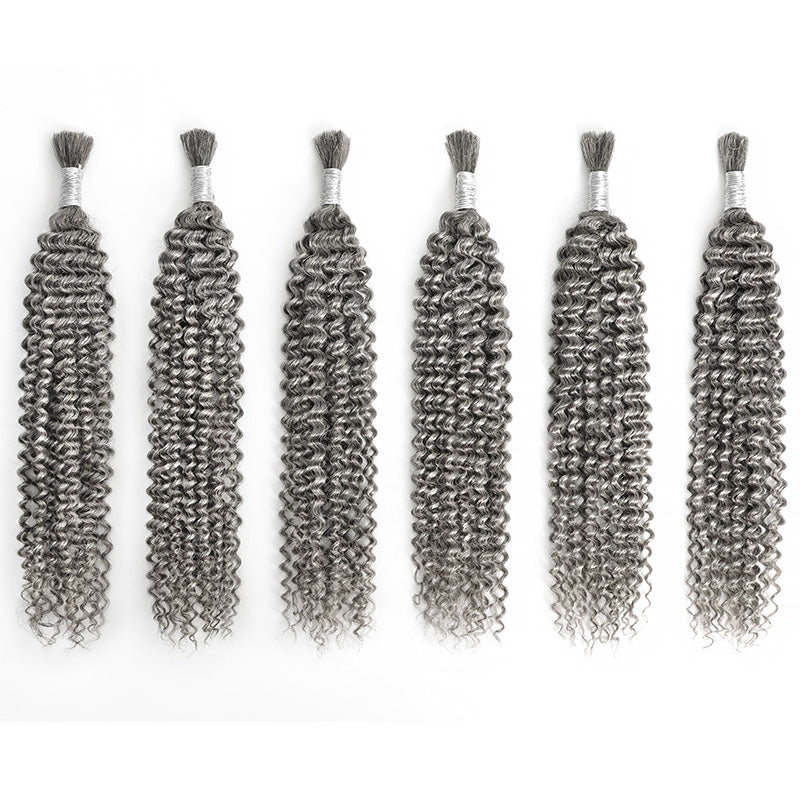 #51 Salt & Pepper Kinky Curly Bulk Human Hair for Boho Braids 100% Human Hair-RhisoHair