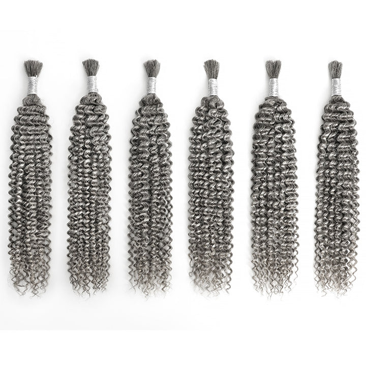 #51 Salt & Pepper Kinky Curly Bulk Human Hair for Boho Braids 100% Human Hair-RhisoHair