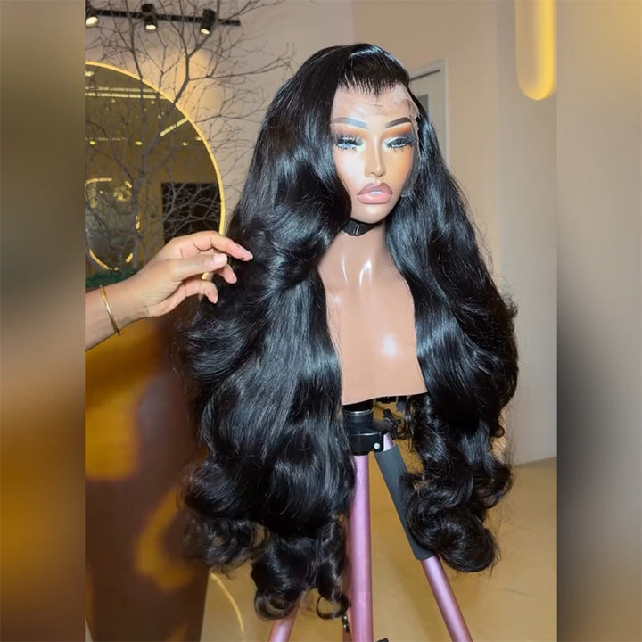 Natural Black Body Wave Human Hair Wig 6x6/13x6 Transparent Lace Frontal Wig 300% Density