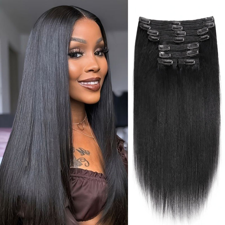 Straight Seamless Clip In Human Hair Extensions For Black Women Natural Color 8 /16 Pieces 120G /240G