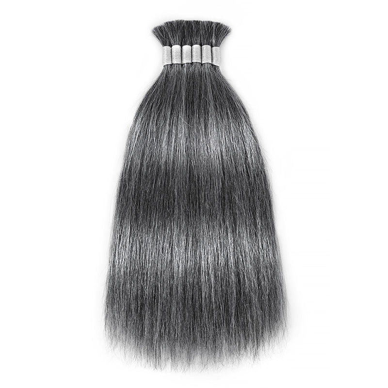 RHISO New In Deep Salt & Pepper Gray Straight Bulk Human Hair for Boho Braids 100% Human Hair