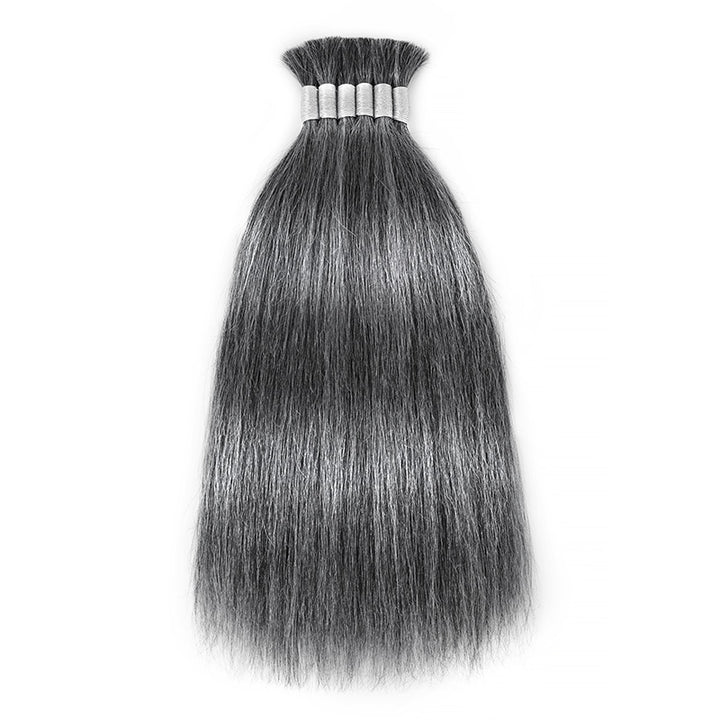 RHISO New In Deep Salt & Pepper Gray Straight Bulk Human Hair for Boho Braids 100% Human Hair