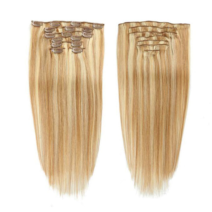 P1B/613 Highlight Straight Seamless Clip In Human Hair Extensions For Black Women 8 /16 Pieces 120G /240G