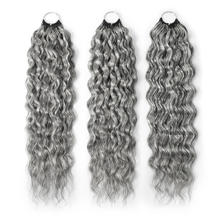 #51 Salt & Pepper Super Wave Feather Crochet Hair Miracle Konts 100% Human Hair Extension for Boho Braids-RHISO