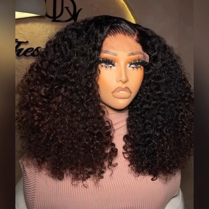 C-Part T1B/4 Ombre Chocolate Brown Jerry Curly Human Hair Wig 6x6/13x6 Pull To Go Glueless Lace Frontal Wig 300 Density