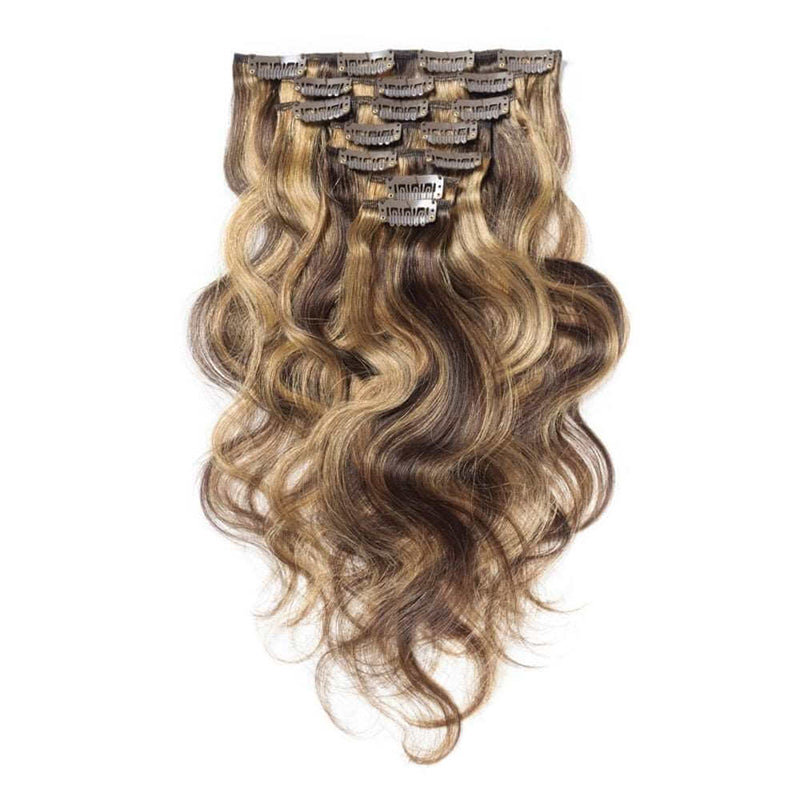 P4/27 Highlight Straight/Body Wave Seamless Clip In Human Hair Extensions For Black Women