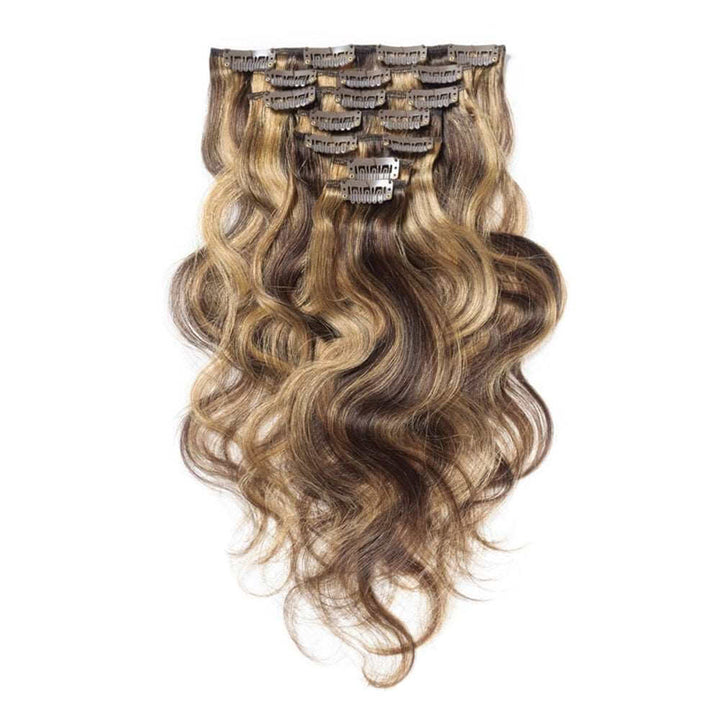 P4/27 Highlight Straight/Body Wave Seamless Clip In Human Hair Extensions For Black Women