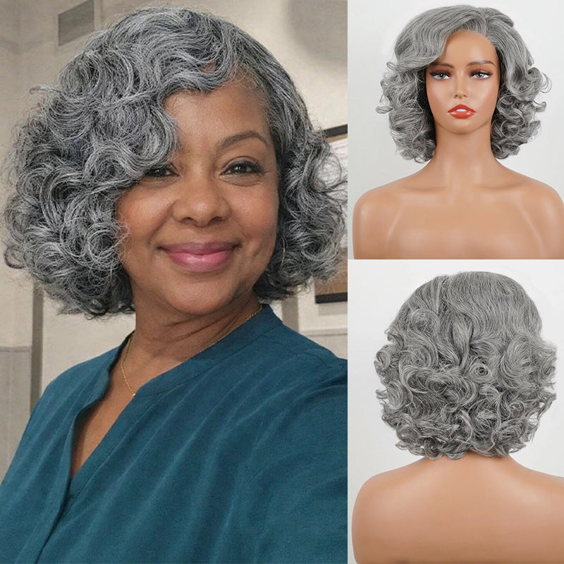 5x5 Closure Salt & Pepper Retro Waves Bob Wig Pre-Cut Steel Grey  Glueless Human Hair Wig For Black Women