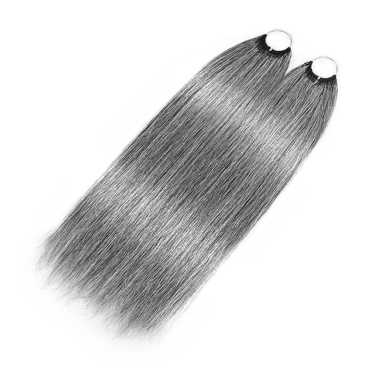 Salt & Pepper Straight Crochet Hair Miracle Konts Feather 100% Human Hair Extension for Boho Braids-RHISO