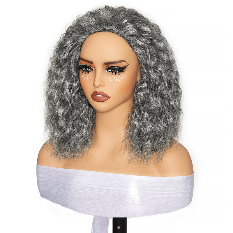 Salt & Pepper Super Wave 3 In 1 Flip Over Half Wig Natural Grey Wear And Go Glueless 100% Human Hair Wig With Drawstring