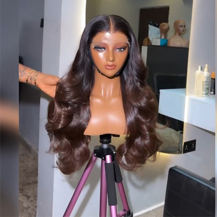 T1B/4 Dark Root Ombre Chocolate Brown Body Wave Human Hair Wig 6x6/13x6 Transparent Lace Frontal Wig 300% Density