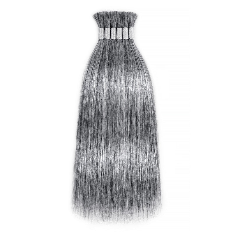 RHISO New In Salt & Pepper Gray Straight Bulk Human Hair for Boho Braids 100% Human Hair