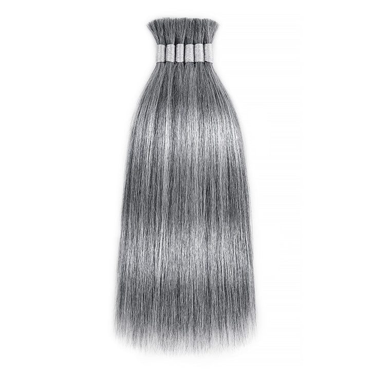 RHISO New In Salt & Pepper Gray Straight Bulk Human Hair for Boho Braids 100% Human Hair