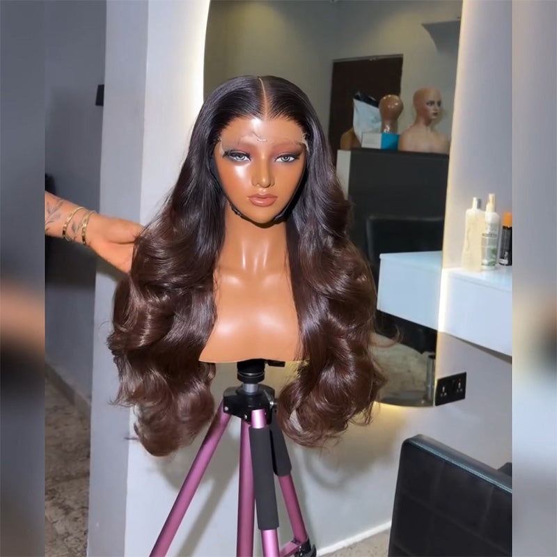 T1B/4 Dark Root Ombre Chocolate Brown Body Wave Human Hair Wig 6x6/13x6 Transparent Lace Frontal Wig 300% Density