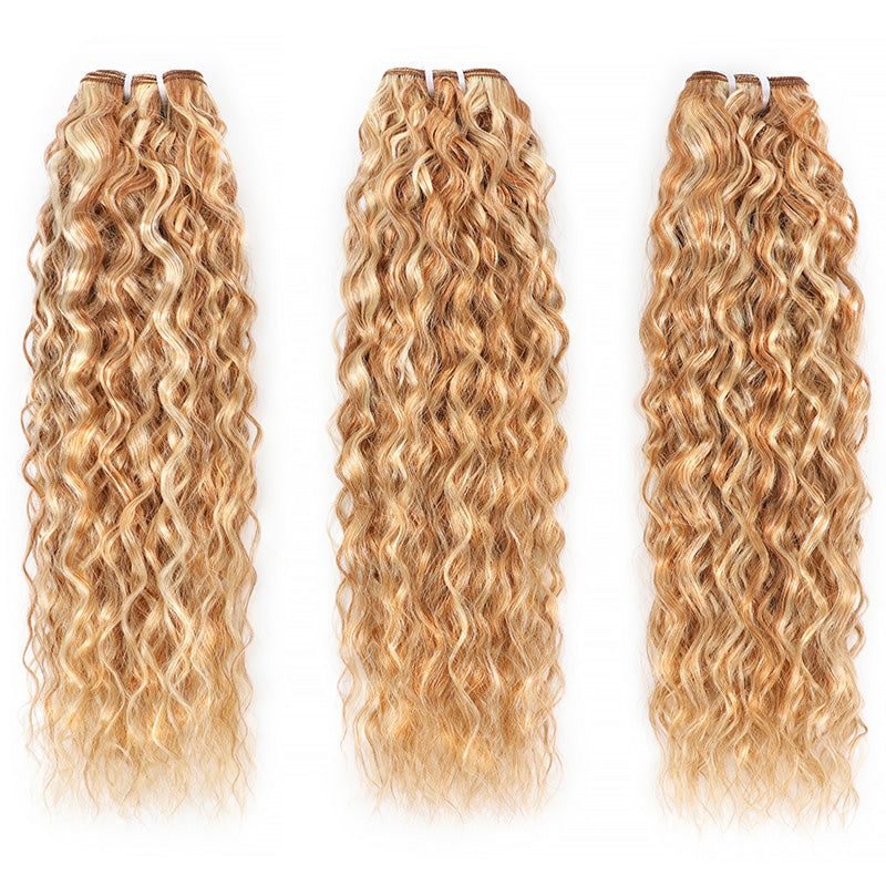 P27/613 Honey Blonde Highlight Super Wave Human Hair Bundles Double Weft Virgin Remy Hair Extensions-RhisoHair