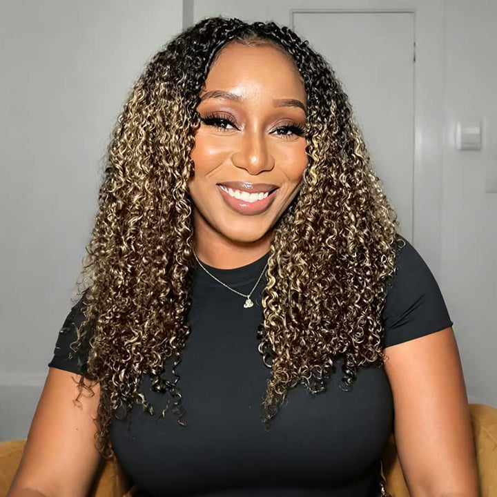 Dark Root Mix Blonde P4/27 Highlight Pixie Curly Human Crochet Hair Pre-Separated Miracle Konts Feather Human Hair Extension