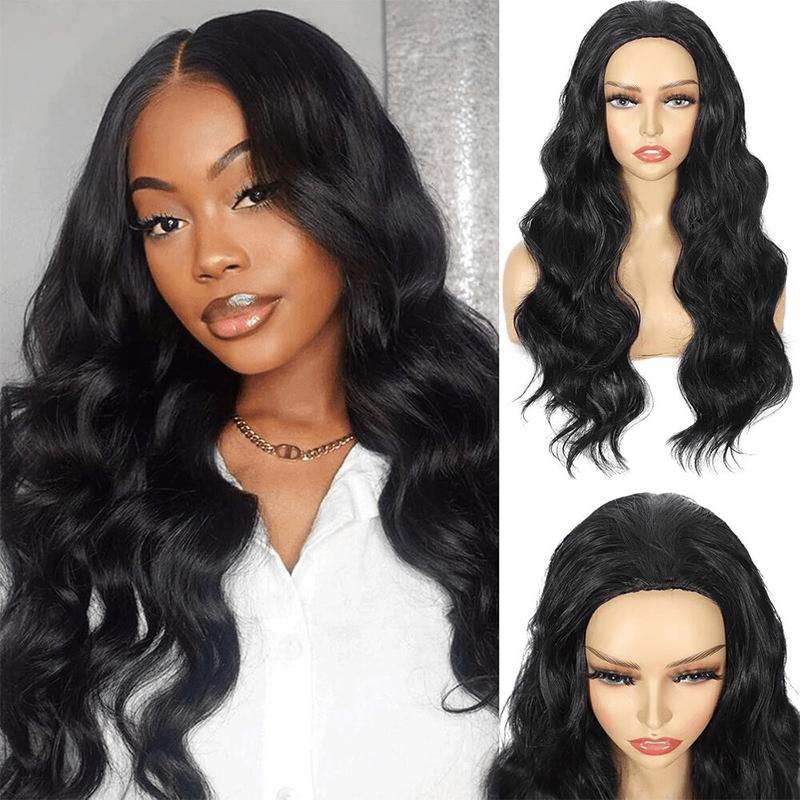 3-in-1 Flip Over Glueless Body Wave Half Wig with Drawstring & 2 Packs Crochet Feather Human Hair Extensions-RhisoHair